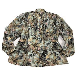 Hoover Fashion Blouse Thin Button Adjustable Floral Tropical Palm Size 13
